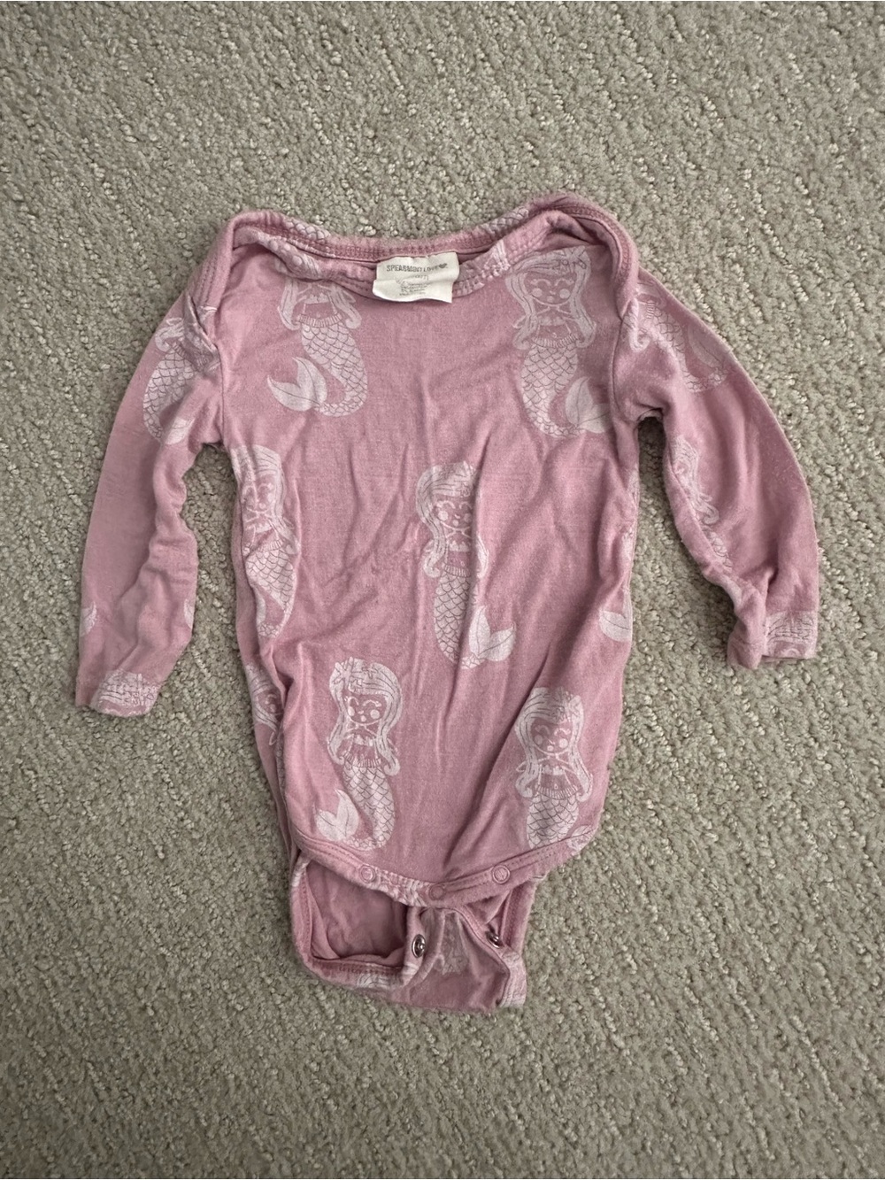 Long-Sleeve Baby One-Piece in Dusty Pink with Mermaid Print
